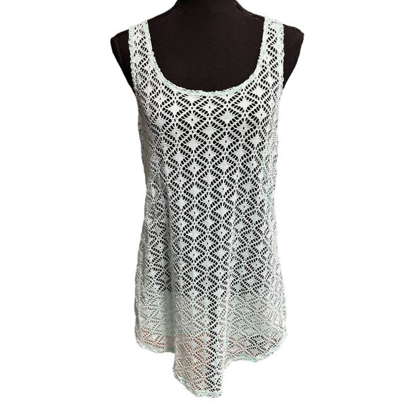 Miken Swim Cover Up Top Women's Green Crochet Racerback Sleeveless Swimwear M - Picture 1 of 5